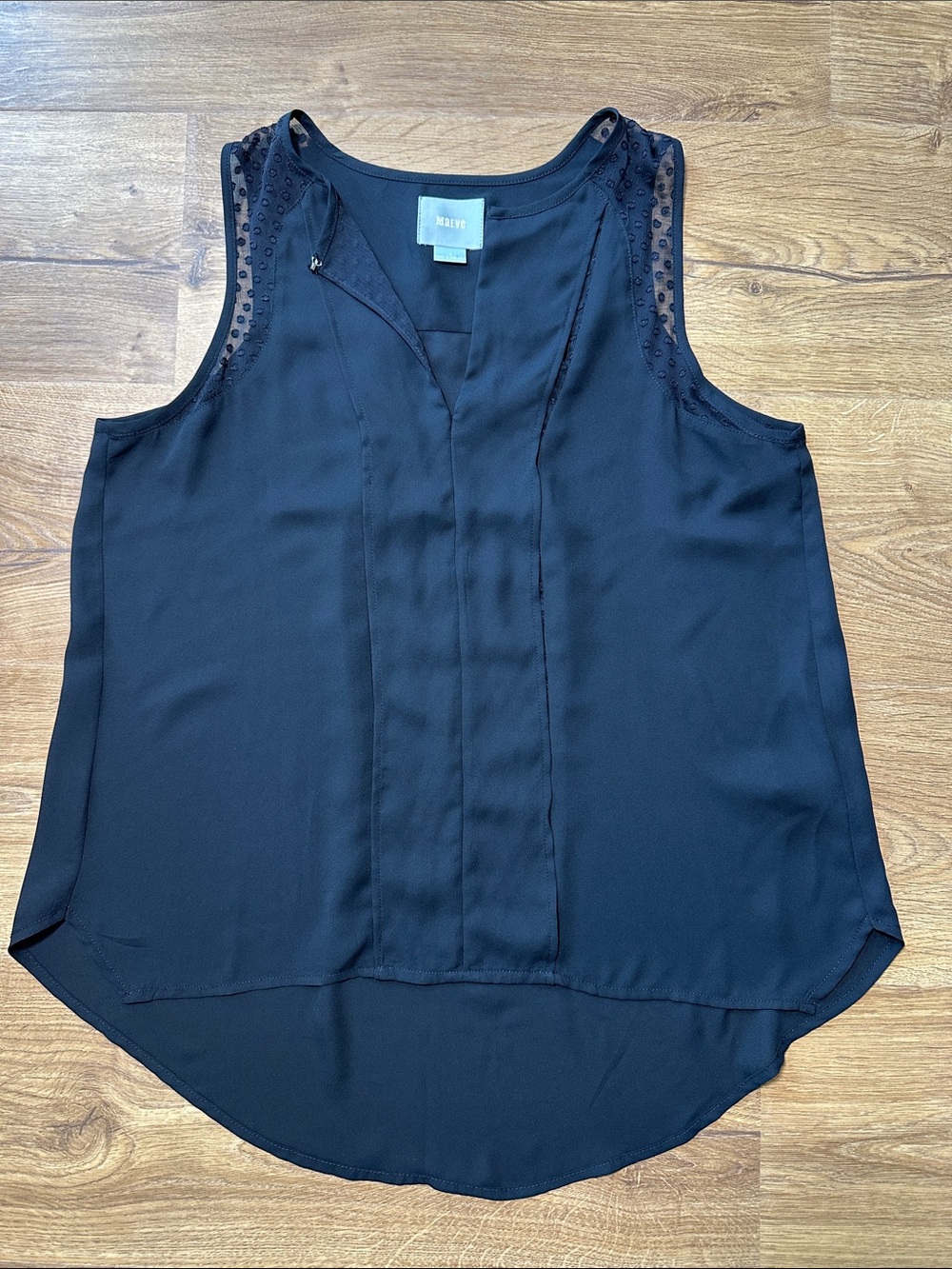 Maeve Black Sleeveless V-Neck Tank Sheer Size 2